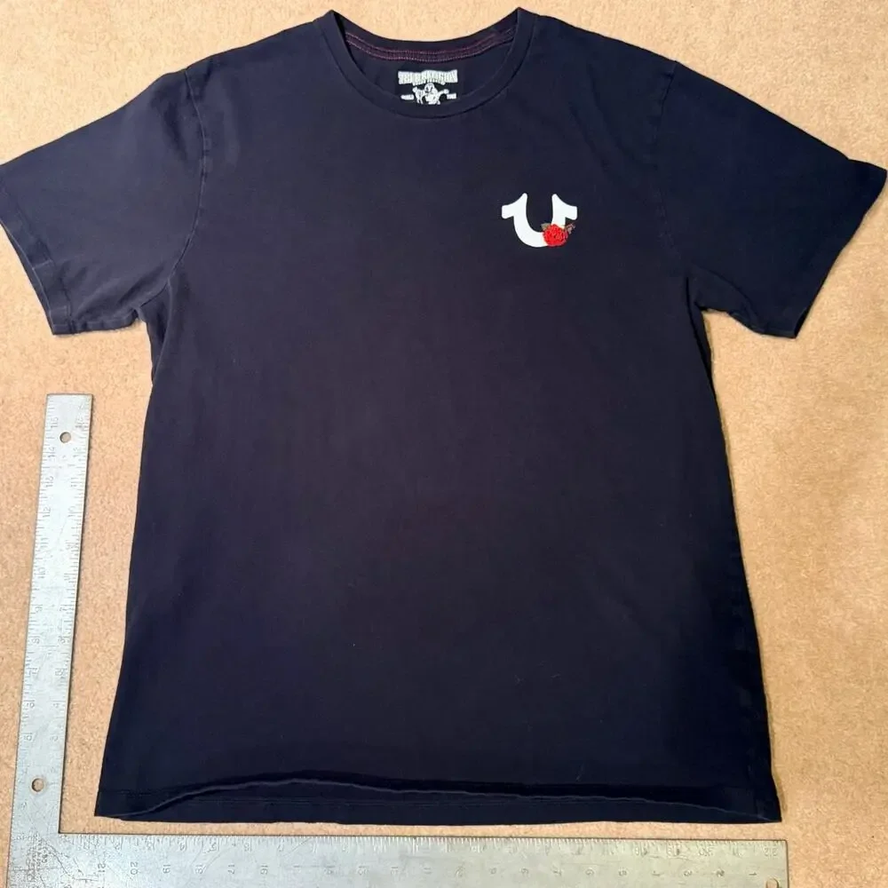 True Religion Men’s Black Rose Horseshoe Graphic T-Shirt - Size L